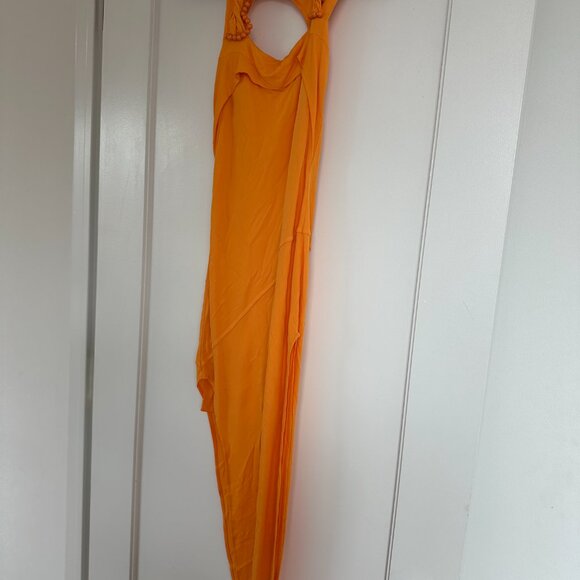 Helmut Lang Twist Maxi Dress Bead Embellished Square Neckline Orange - Picture 4 of 11